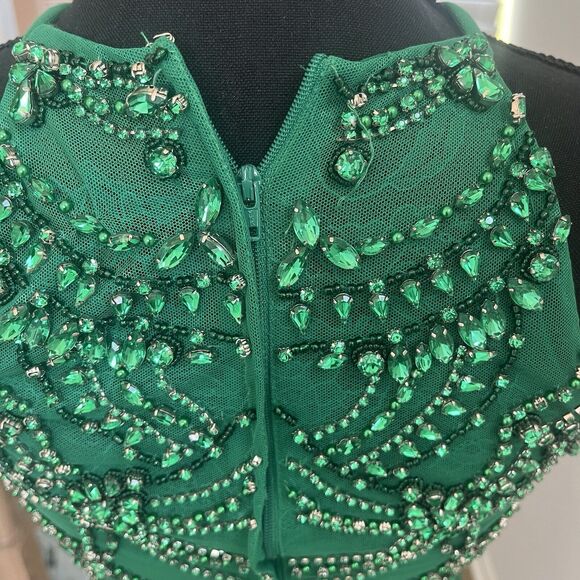 Sherri Hill Green Dress Train Cut Out Formal Prom Pageant Size 2 Small - Picture 8 of 10